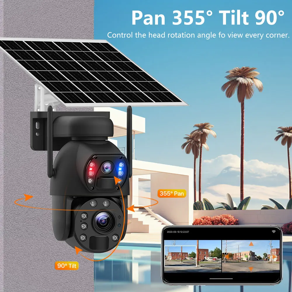 Ubox solar kamera 4g sim karte 4k 8mp dual objektiv 20x optischer zoom outdoor ptz solar panel pir humanoid tracking cctv kamera alarm