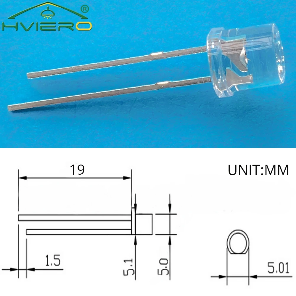 100szt 5mm Płaska górna biała czerwona żółta niebieska zielona dioda elektroluminescencyjna LED szerokokątne ultra jasne żarówki F5 5mm Diody do