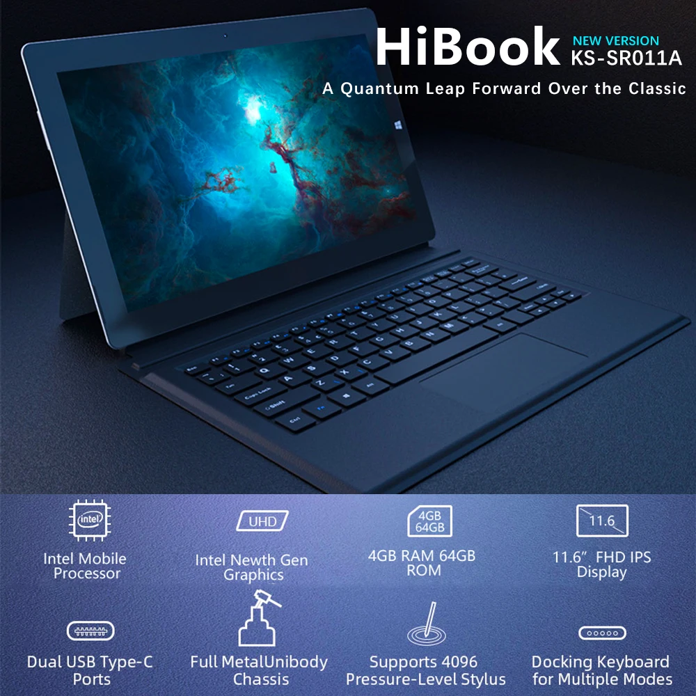 SIXIGNWO HiBook 11.6 Inch FHD Screen Intel Tablets Hight Speed Core Processor 4GB RAM 64GB ROM Windows 10 Dual Band 2.4G/5G Wifi