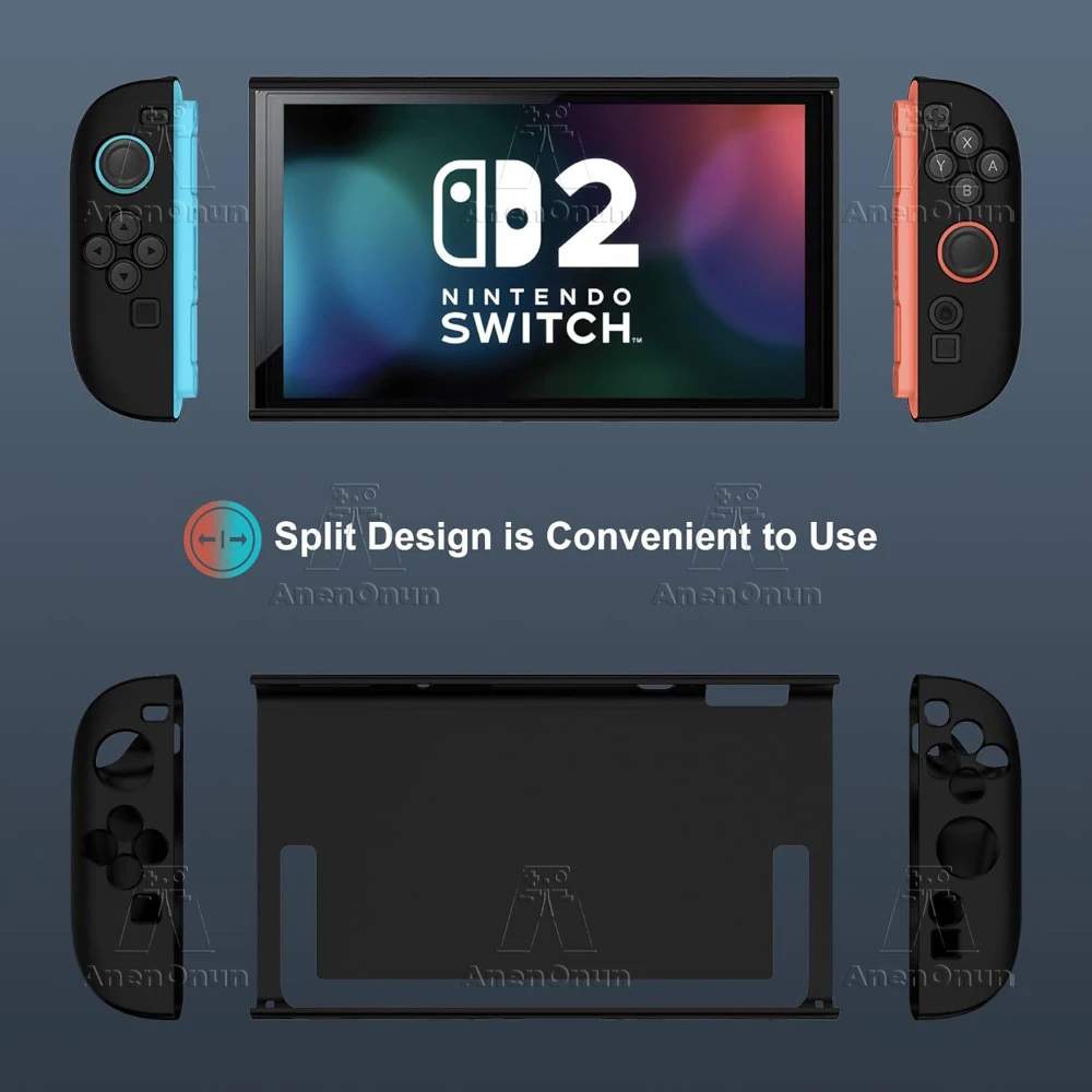 Switch 2 TPU + PC Split Case Antiderrapante Grip Capa Completa Pele À Prova de Choque Anti-arranhões Proteção Total Durável Soft Shell - Preto