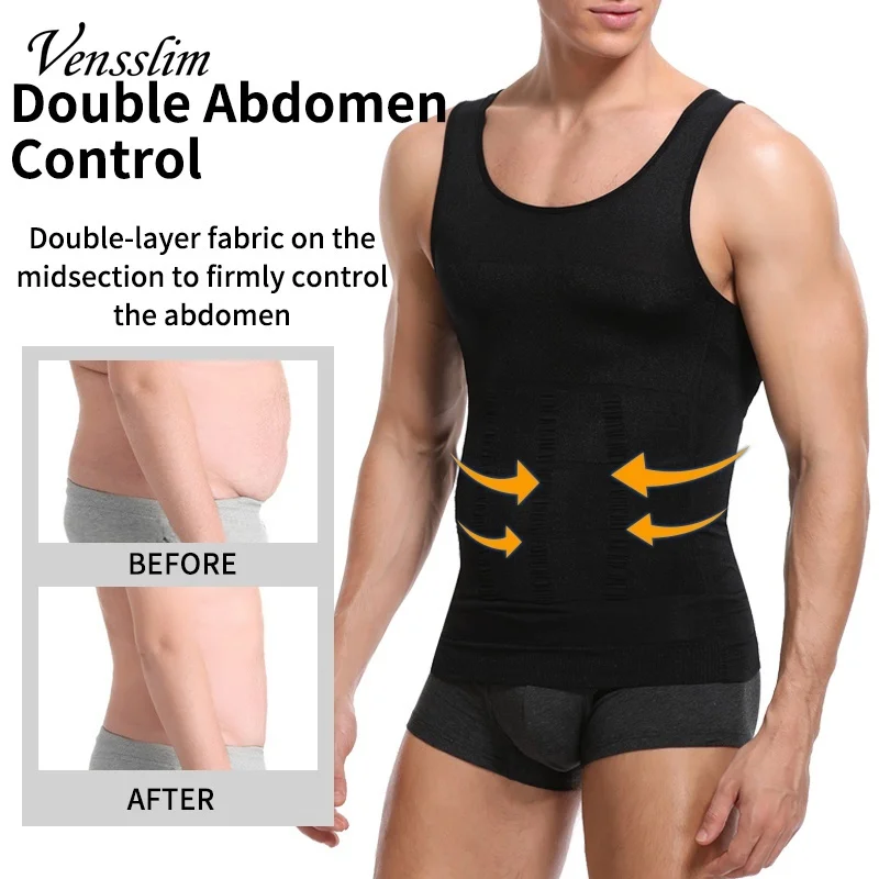 벤슬림 남성용 압박 바디 쉐이퍼 탑 복부 트리머 뱃살 조절 조끼 가슴 복부 허리 트레이너 체중 감량 셔츠