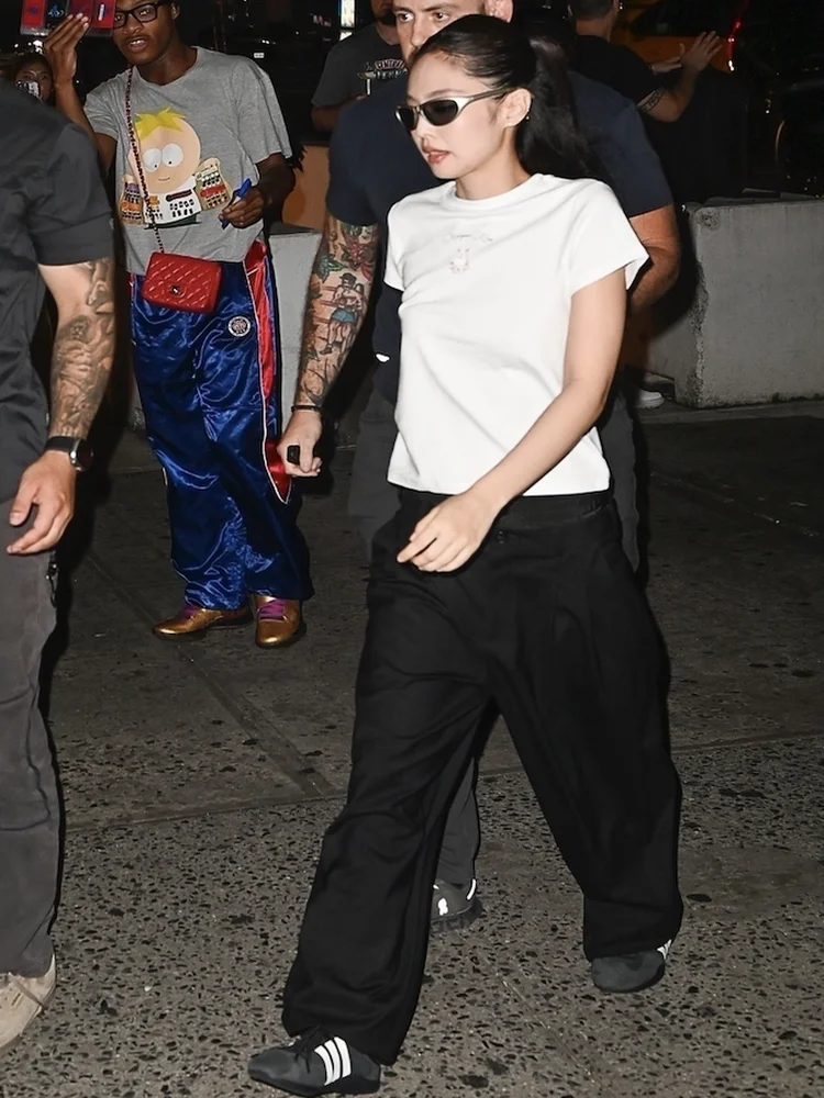 

Круглая футболка с принтом кролика Jennie Ne ort Sve, плиссированные брюки с низкой талией, индивидуальные женские модные брюки из смеси хлопка