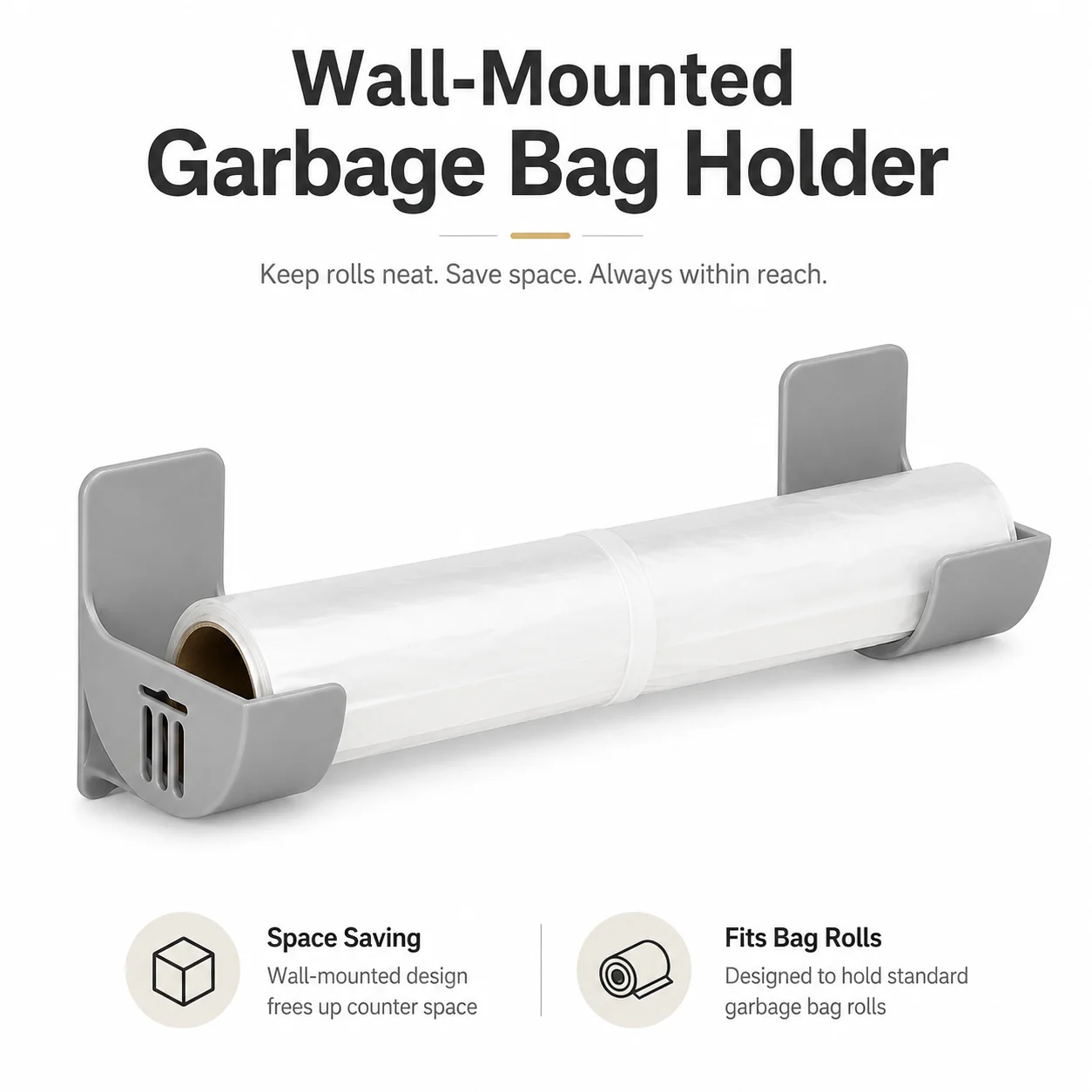 Punch-Free Storage Rack, Kitchen Plastic Wrap and Garbage Bag Holder with Strong Adhesive, Wall Mounted Organizer