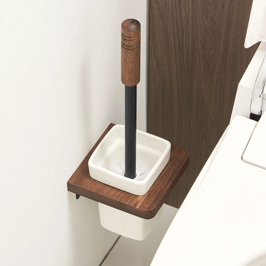 Walnut Bathroom Brush Holder Wall Mount Black Bathroom Hardware Cleaning Kit Toilet Brush Closet Bowl Brush