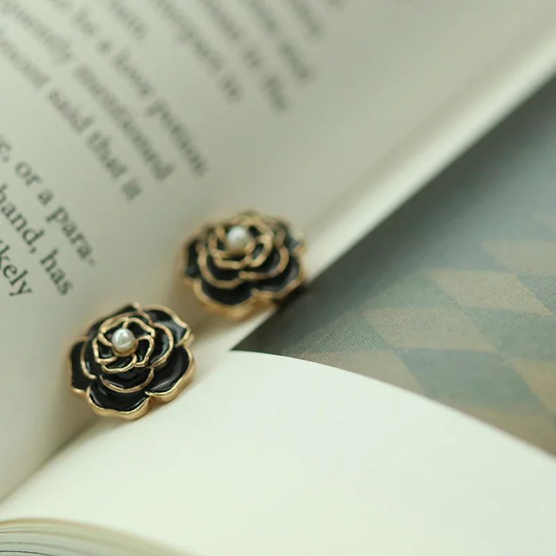 FCXDG 10pcs Super Pretty Camellia Flower Buttons for Clothing Black Pearl Sewing Buttons Women's Shirt Dress Decorative Buttons