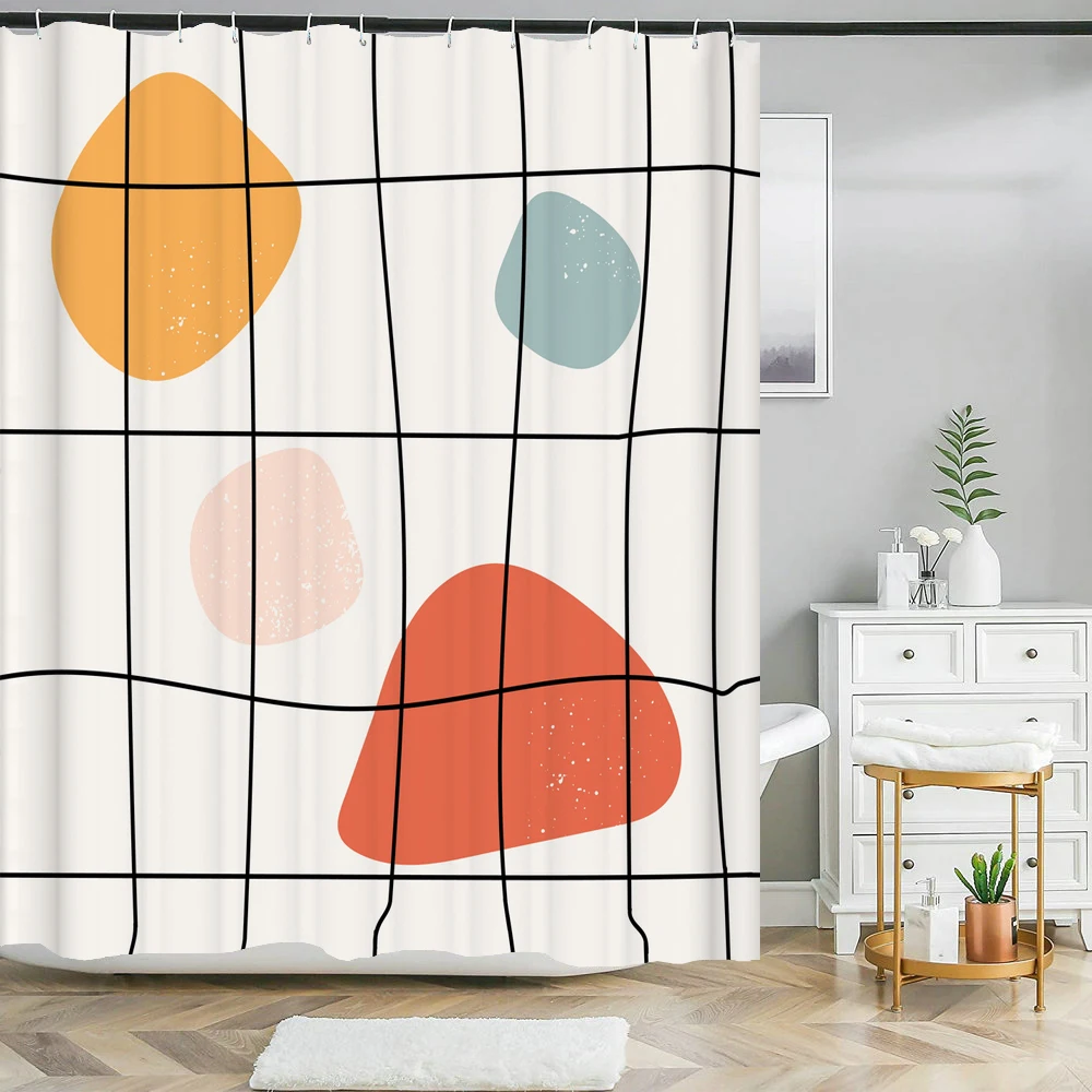 Boho Shower Curtain Abstract Art Print Fabric Shower Curtain Waterproof Polyester Geometric Plant Leaves Bath Curtain With Hook