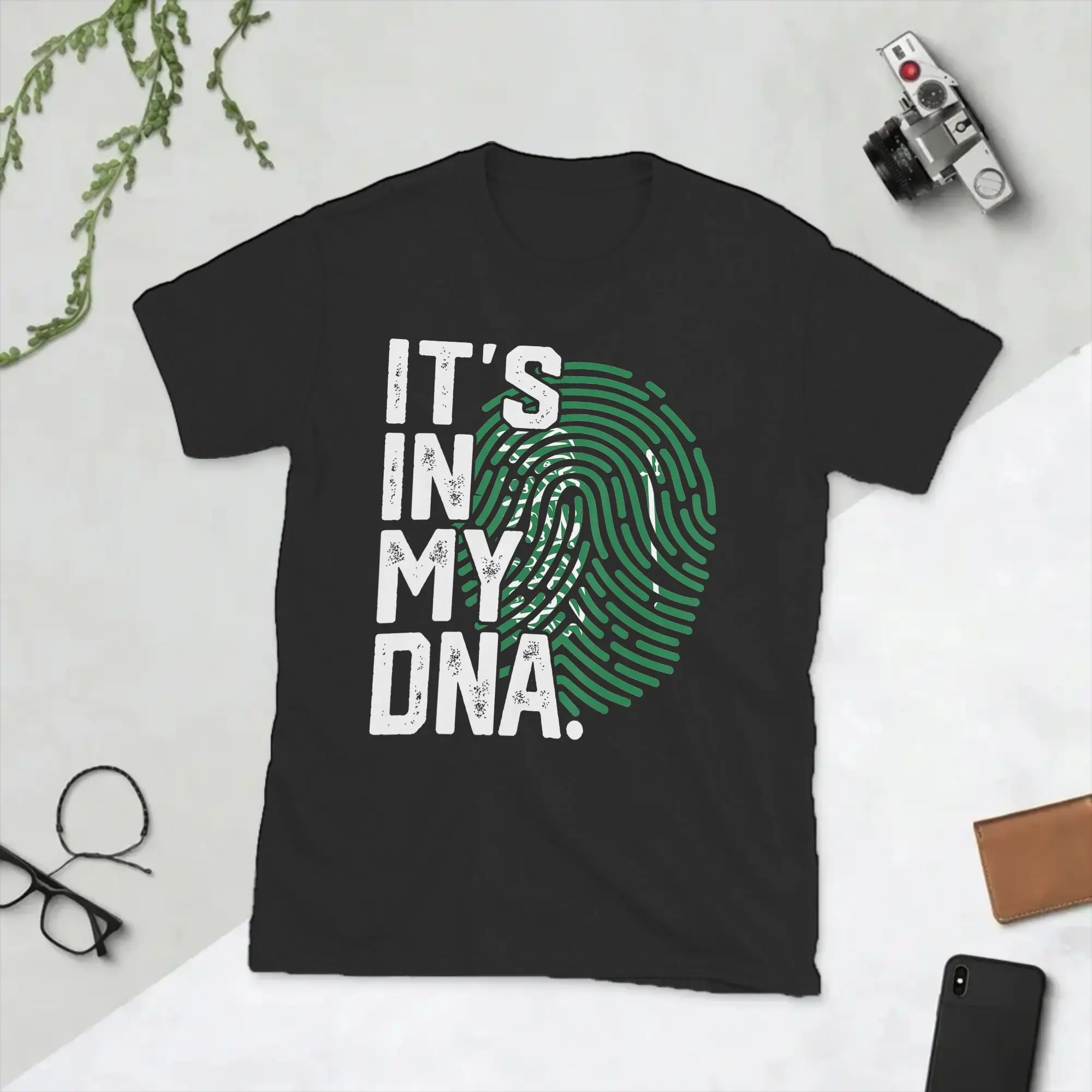 Men's T-Shirts Saudi Arabia Roots Flag Fingerprint  Novelty Pure Cotton Tees Short Sleeve  T Shirts Crew Neck Tops Birthday Gift