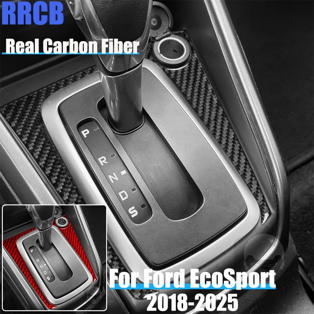 Real Carbon Fiber Car Accessories Gear Shift Frame Soft Cover Sticker For Ford EcoSport 18 2019 2020 2021 2022 2023 2024 2025