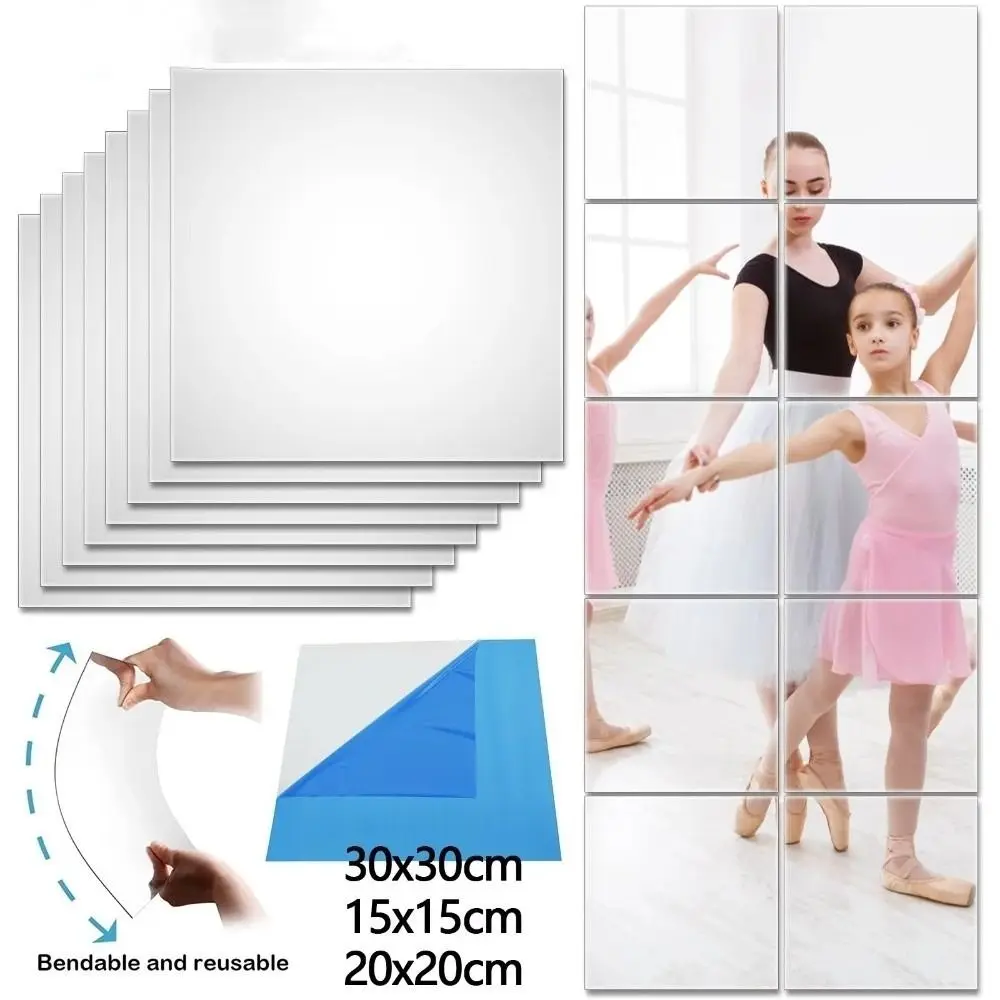 Self-Adhesive Mirror Wall Stickers 1.6mm Thick Flexible Makeup Mirror 20/30/40cm Living Room Decor Acrylic Mirror Sheet Bathroom