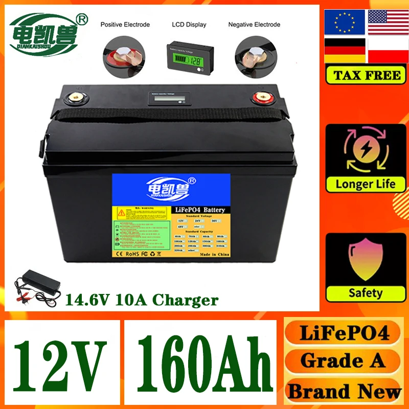 Brand New 12V 160Ah 100Ah~320Ah LiFePO4 battery pack 12.8V 25.6V, suitable for off-road off grid battery packs in RVs tax free