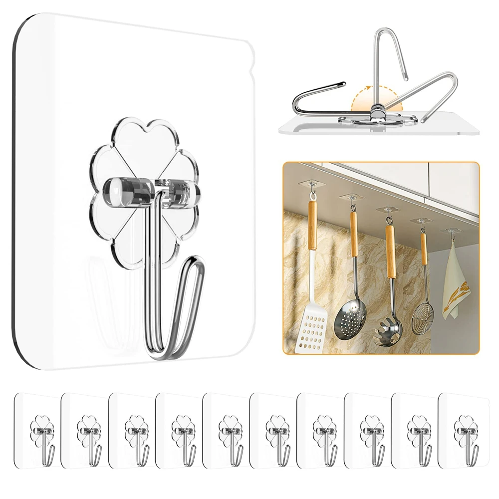 10/20pcs Adhesive Hooks for Hanging Heavy Duty Wall Hooks Sticky Hooks Waterproof Wall Hangers Without Nails for Kitchen