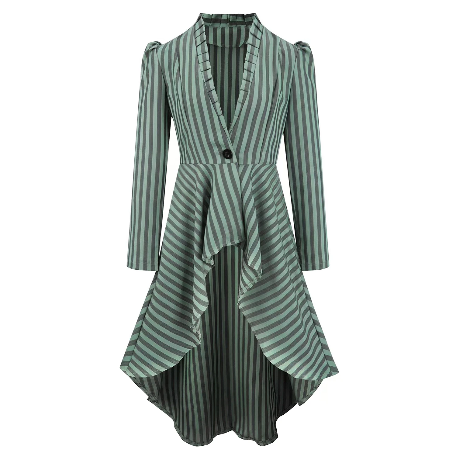 

HemVintage Frock Outfit Coat Hem Coat Steampunk Long Puff SleeveStand Collar Women Medieval Victorian Costume