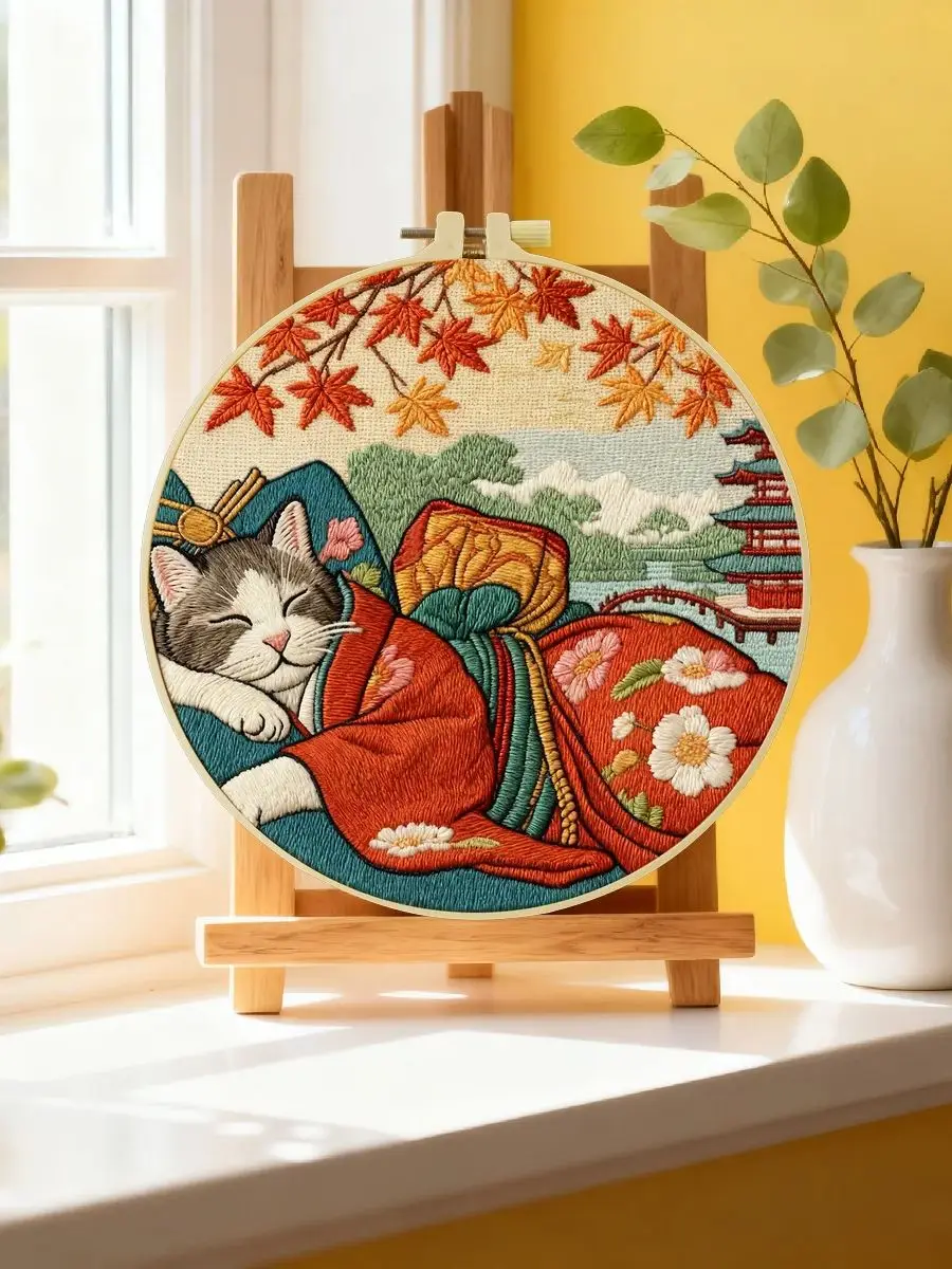 1 Stück 20X20CM/15X15CM 7,87/6,3 Zoll Katzen-Stickerei-Starter-Kit DIY-Kit DIY-Stickerei-Set für Anfänger Nähkunst – Detail 6