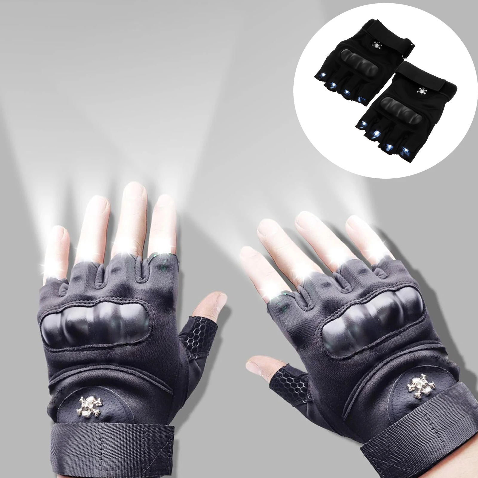LED Flashlight Gloves with 8 LEDs Half Finger Lighted Gloves Breathable Stocking Stuffers Cool Gadgets for Running Camping Hiki