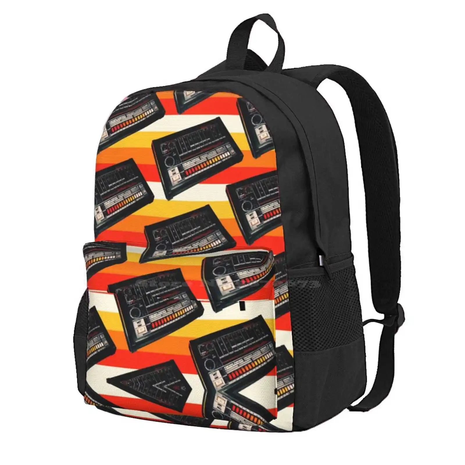 Roland 808 Pattern Stripes Hot Sale Schoolbag Backpack Fashion Bags Drums Hip Hop Retro Drum Machine 808 Roland Bass 1980S