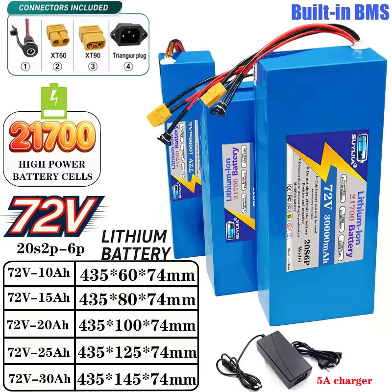 Duty-Free 72V  30Ah 25Ah 20Ah 15Ah 10Ah 21700 Lithium Battery Pack 2500W High Power BMS EU/US +5A Charger