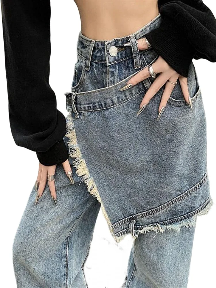 Culottes Pants Women Jeans Women's High Waist Straight Denim Pants Splicing Jeans Women Jeans