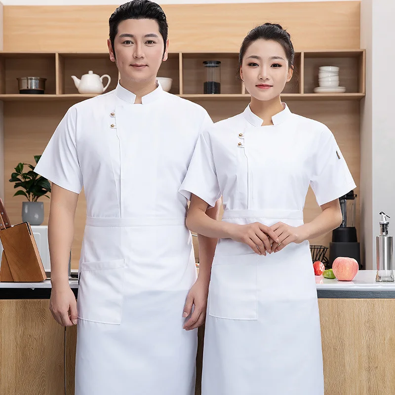 New Chef Overalls Men's Breathable Summer Rice Hotel Canteen Chef Uniform Short Sleeve Back Kitchen Women's Short Sleeve Workwea