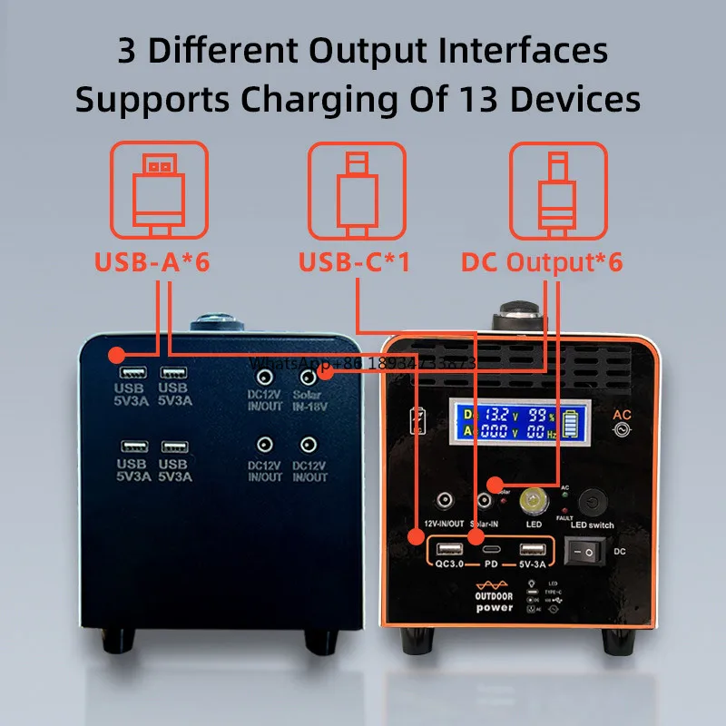 Lifepo4 No Gasoline Campers Rvs Solar Power Generator AC Charge Energy Storage 2500W Power Supply Portable Station 1200 Watts