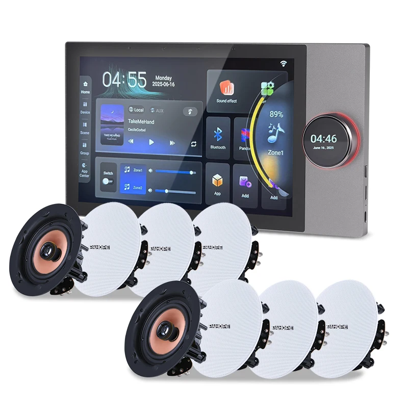 Smart Home Background Music System Two Zones 8*30W Tuya 10-Inch Intelligent Central Control Touch Screen Panel Wall Amplifier