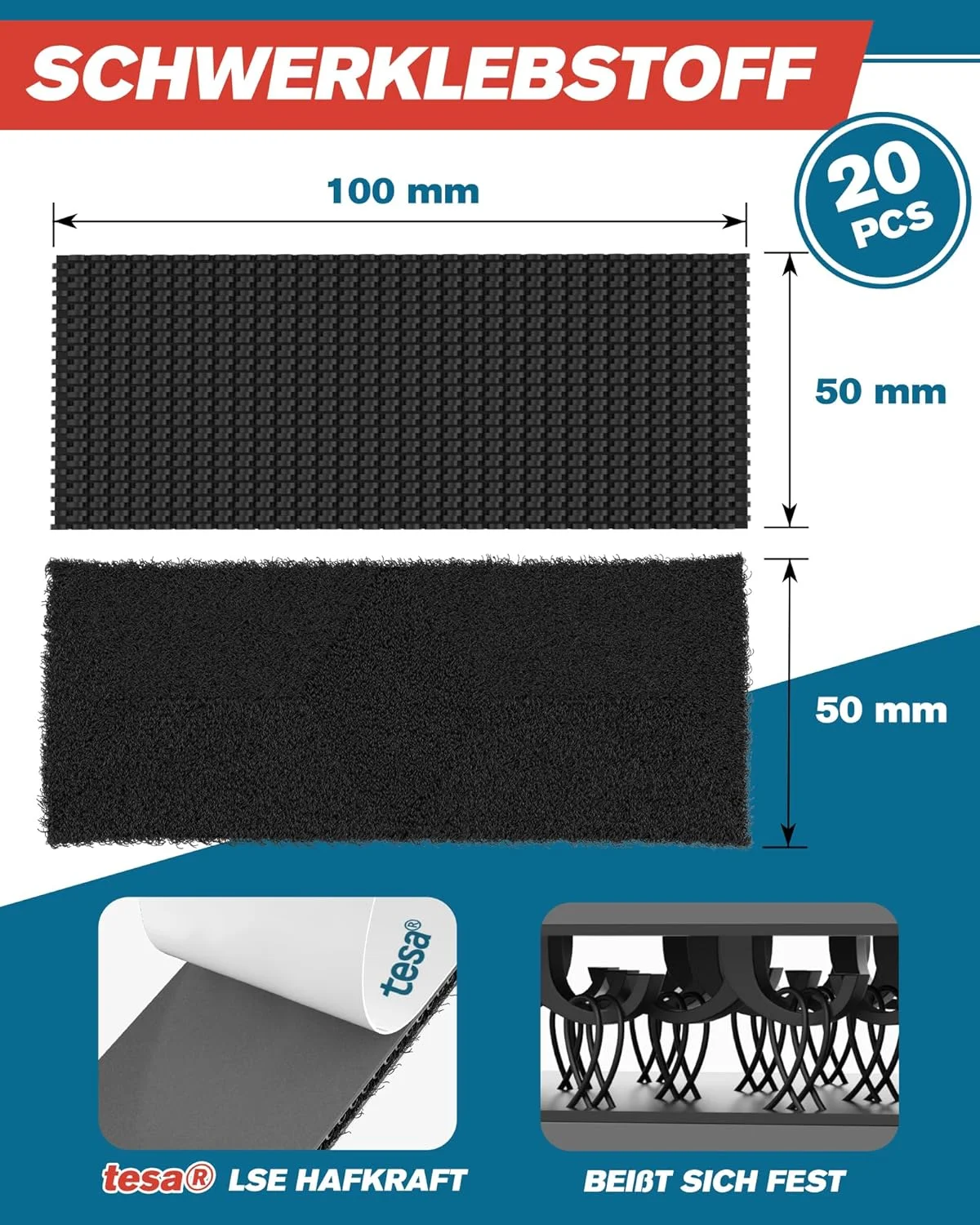 Protable 50mm×100mm Hook & Loop Tape Heavy Duty Self Adhesive Magic Tape Waterproof Reusable Nylon Strips For Home Office Fixing