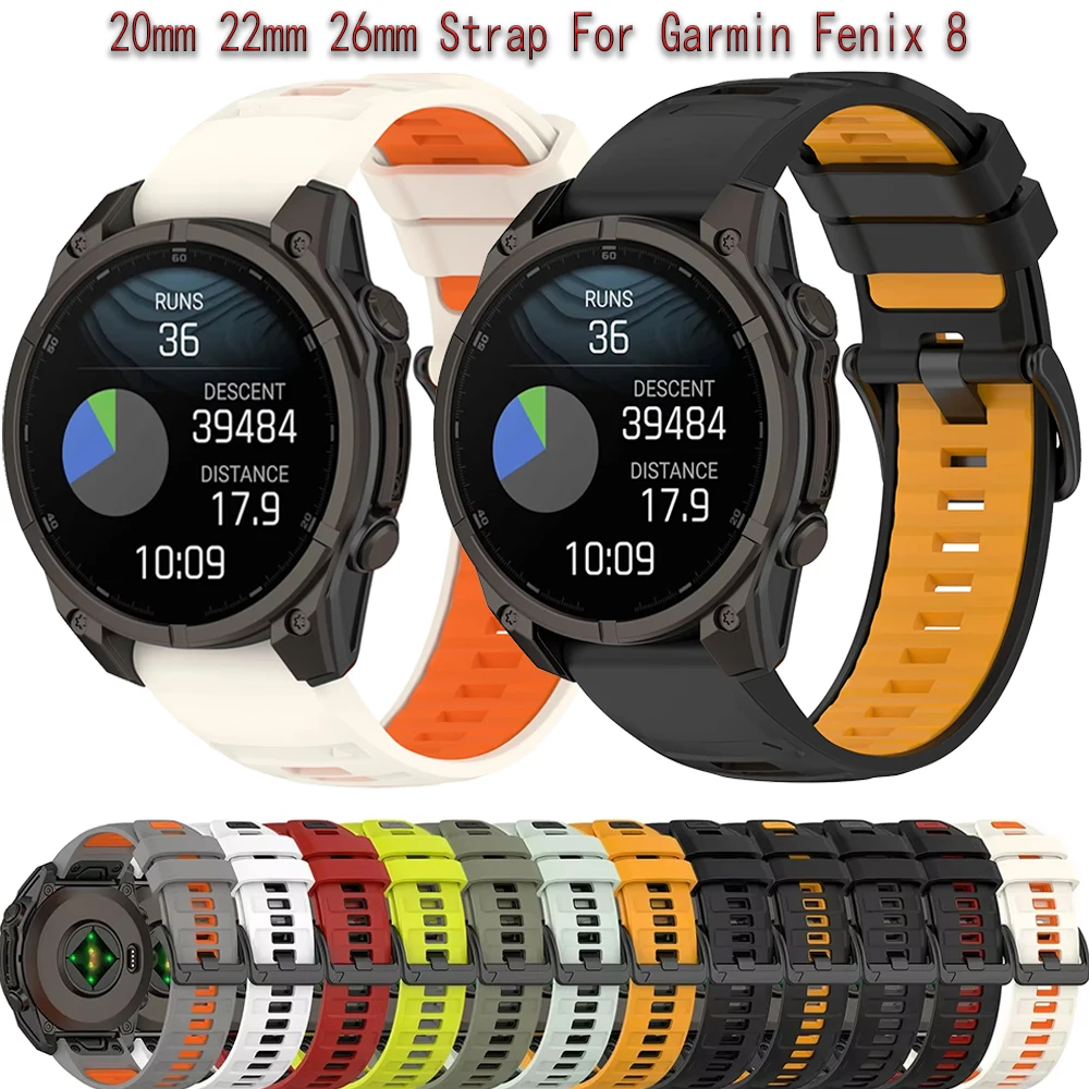20 22 26mm Silicone Strap For Garmin Fenix 8 E 7X 7S 7 Pro Solar/6X 6 Sapphire 6S 5 5X Plus 3 945 Epix Gen 2 Quick Fit WatchBand