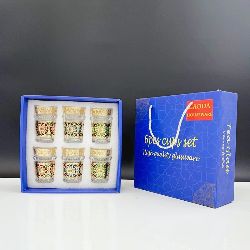 New Moroccan Glass Cup Colorful Arabic Restaurant Water Cup Bamboo Cup Gear Tea Glass