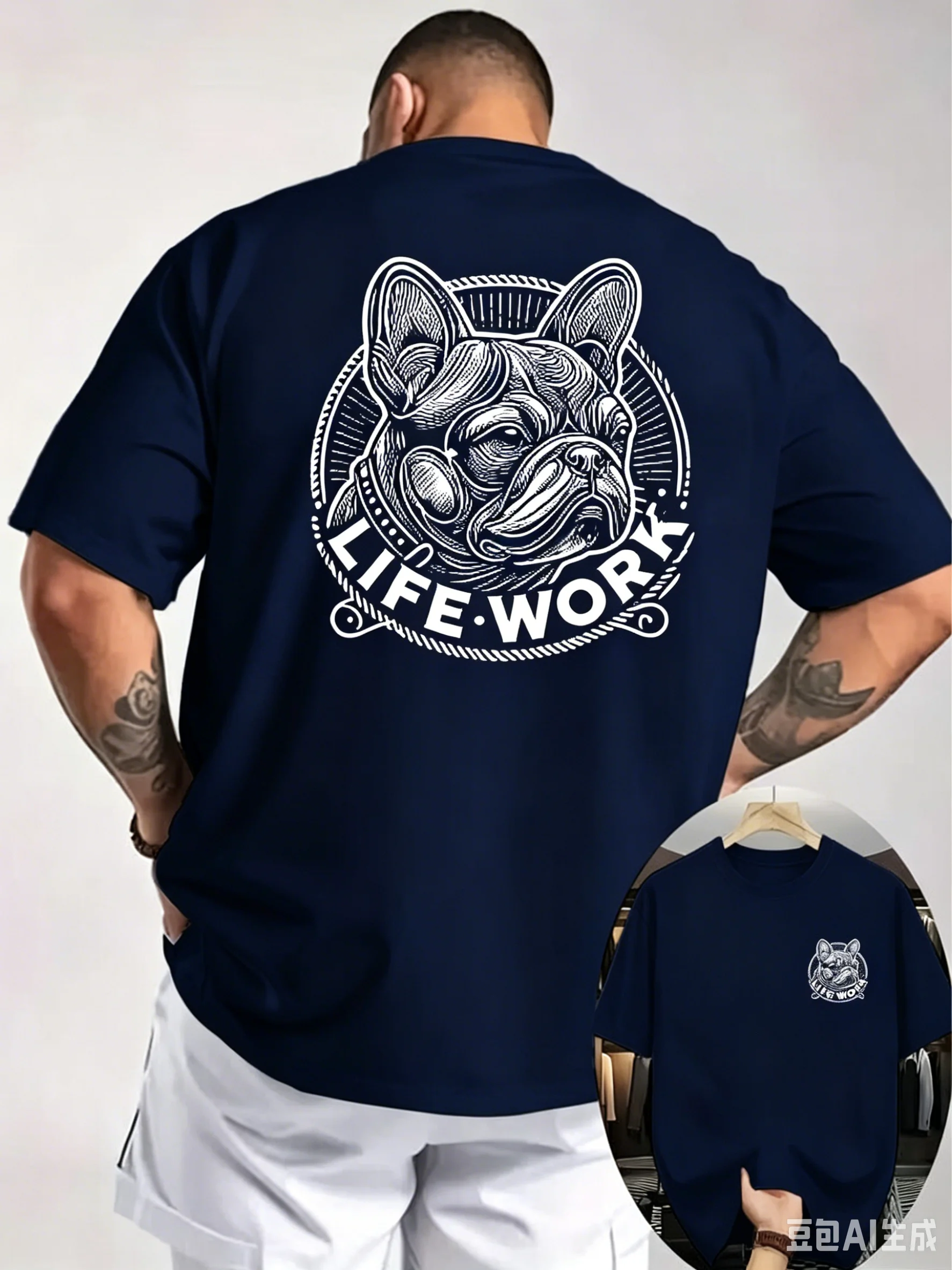Herren Sommer-T-Shirt mit Retro-Kampfdruck, Kurzarm, 100% Baumwolle, Atmungsaktiv, Locker Geschnitten, Geeignet für Tierliebhaber, Tägliche Freizeitkleidung – Detail 4