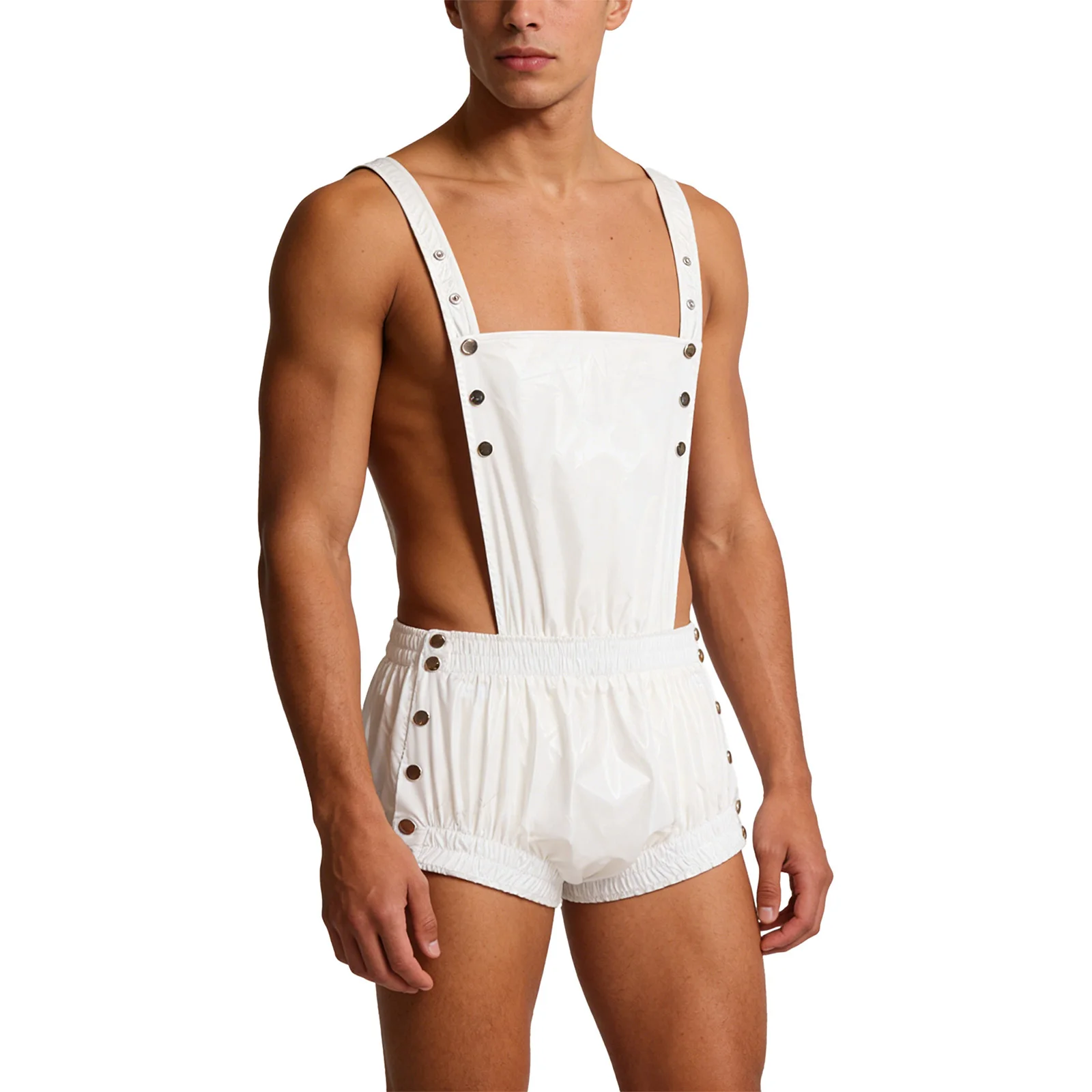 

Mens Hollow Out Backless Jumpsuit Clubwear Waterproof Tear-away Buttons Elastic Waistband Overalls Rompers for Rave Dance Party