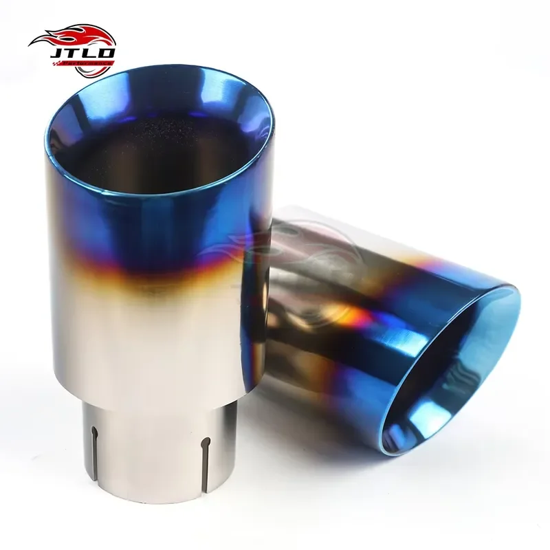 Universal Titanium Double Layer Exhaust Tip - 63mm/76mm Inlet Carbon Fiber Look Heat Shield, Polished Welded-On Muffler Tip