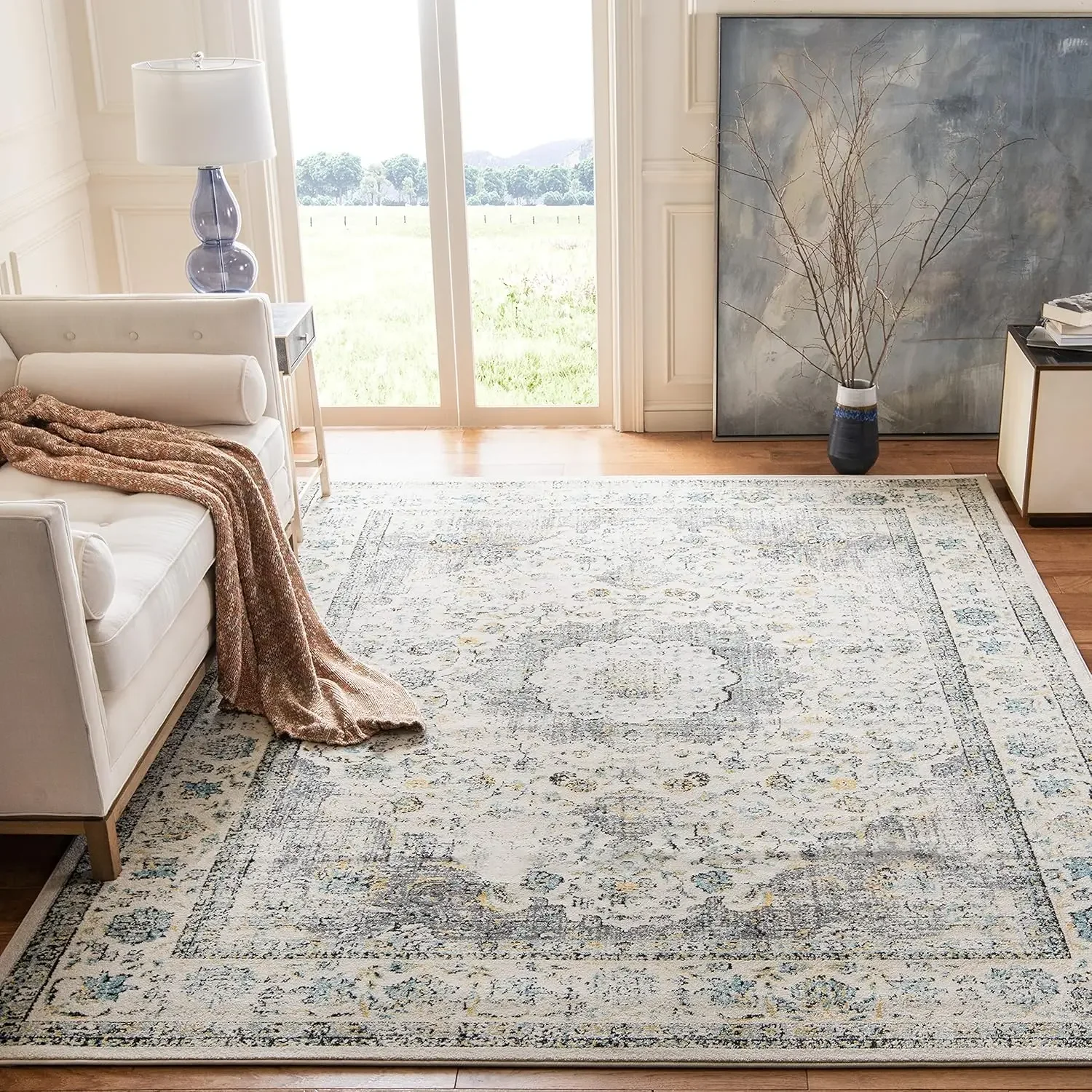 

Evoke Collection Area Rug - 9' x 12', Grey & Gold, Shabby Chic Oriental Medallion Design, Non-Shedding & Easy Care, Ideal