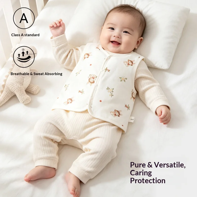 Baby 40g Thin-Padded Cotton Gilet, Seamless Tummy-Protection Vest, Lightweight All-Season Layer for Infants
