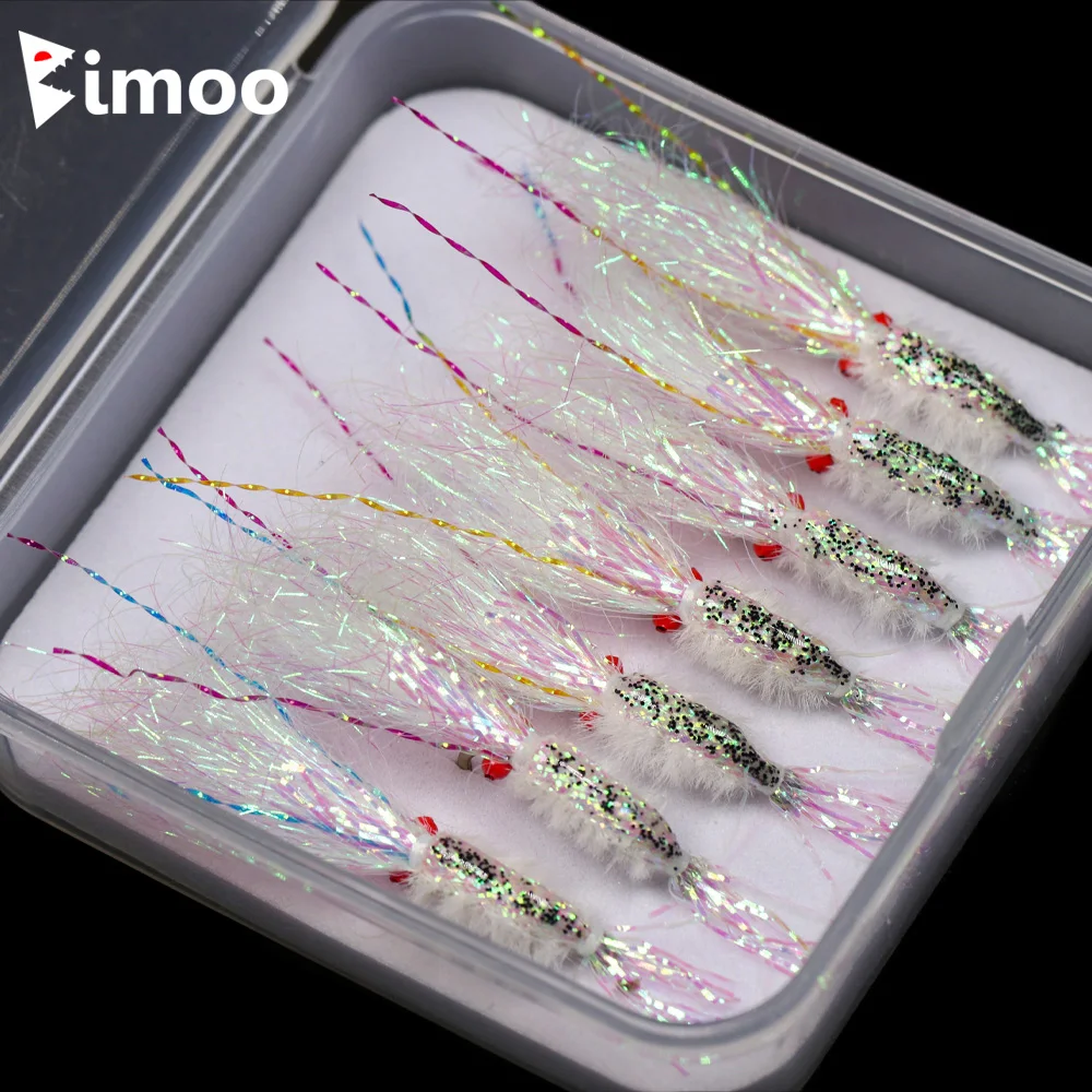 

Bimoo 7pcs/box #4 #6 #8 Bead Chain Eyes Saltwater Shrimp for Seabass Salmon Redfish Trout Carp Flash Fishing Flies Lures Bait