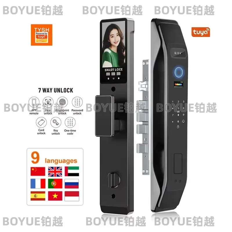 for TYSH Video Intercom Automatic AI Digital Lock Camera 3D Facial Recognition Biometric Fingerprint Smart Lock with Wifi