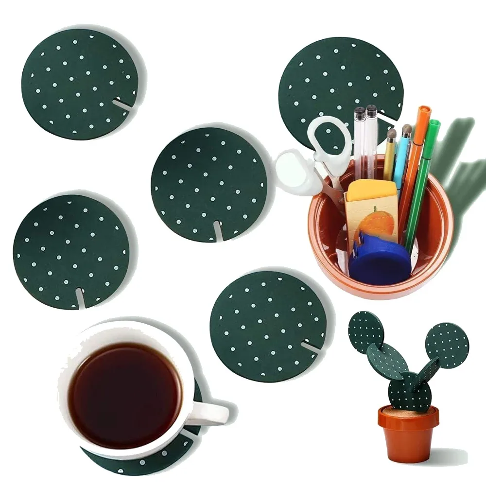 6Pcs Lightweight Heat Insulation Coaster Heat Isolation Layer Smooth Burr-free Tea Cup Mat Vivid Plant Shaped Dot Pattern