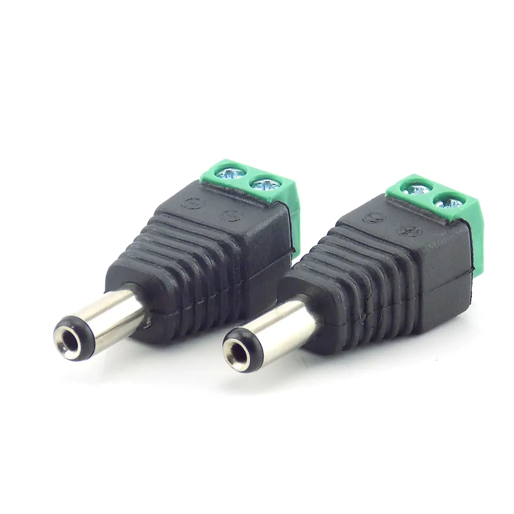 DC macho Plug conector adaptador, fonte de alimentação, CCTV acessórios, câmera sistema de segurança, câmera de vídeo, 2,1 milímetros, 2pcs