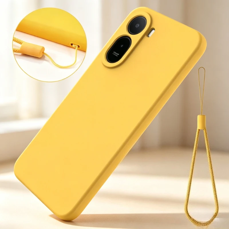 Für Redmi A7 Pro Flüssigsilikonhülle mit Trageschlaufe, weiche TPU-Schutzhülle, stoßfest, für POCO C81 Pro C85X, rutschfeste Rückseite, Anti-Sturz-Schutzhülle