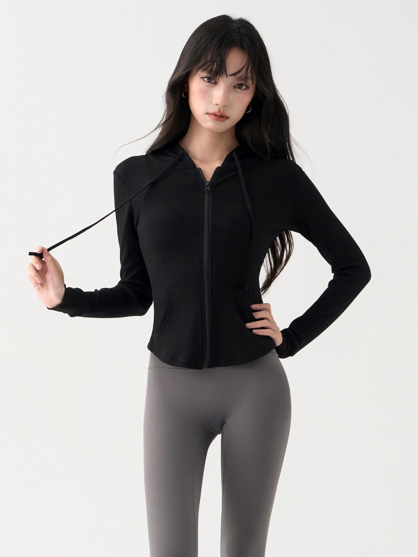 

Новая весенняя облегающая спортивная кофта для йоги, женская тонкая толстовка-кардиган для бега и фитнеса, удлиненная, с капюшоном