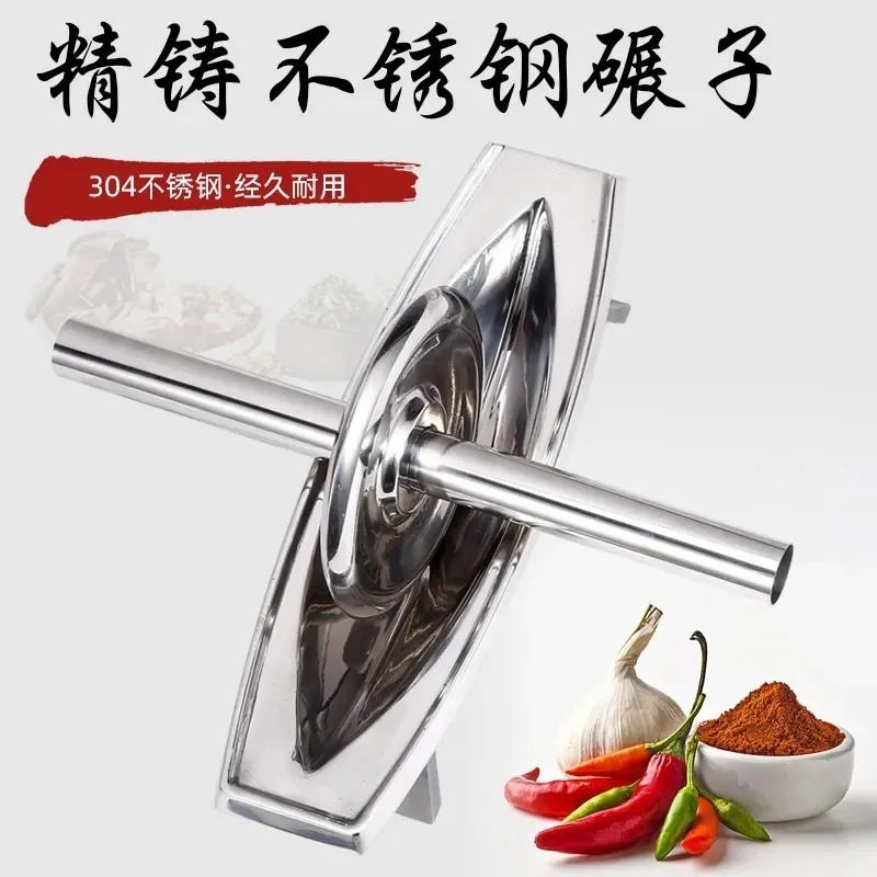 304 Stainless Steel Hand Push Groove Stone Mortar Grinding Mill for Household Use