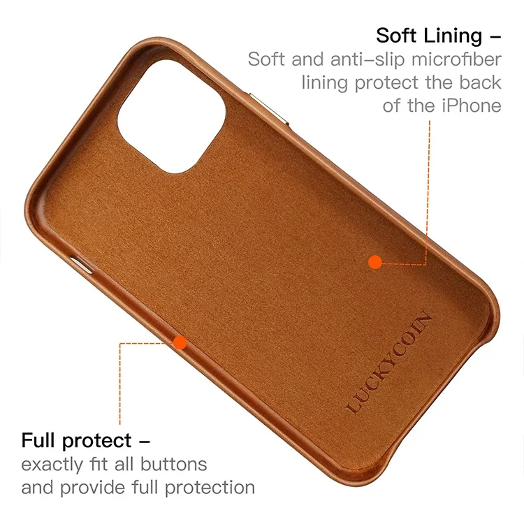 Genuine Leather Phone Cover Metal Button Premium Vintage Leather Phone Case with Card Holder for iPhone 12 Pro