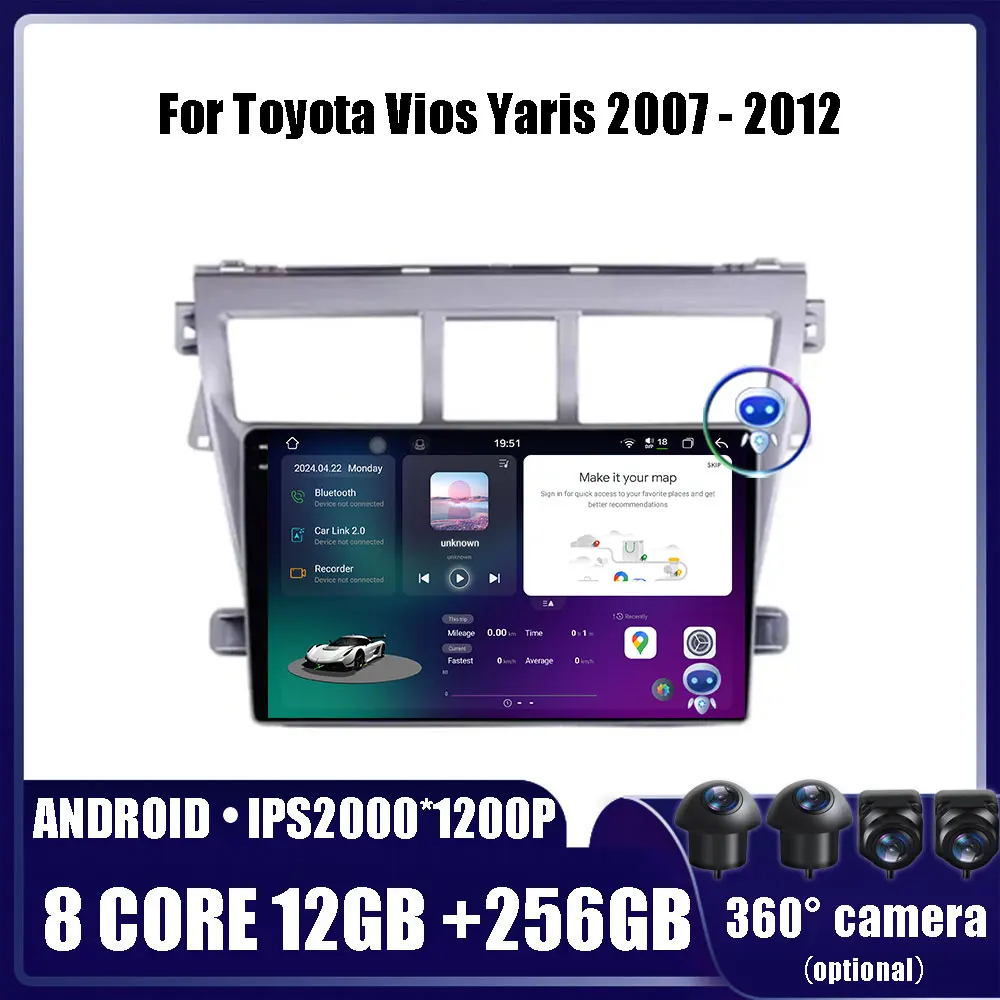 

Android OS for Toyota Vios Yaris 2007 - 2012 CarRadio Multimedia Video Player GPS Carplay QLED Screen Auto Stereo DVR 4G