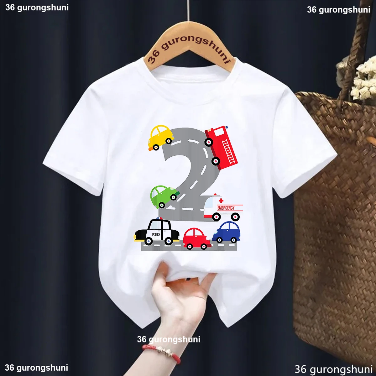 Cute 2rd Birthday Gift For Girls/Boys Car Tractor Graphic Print Tshirt Girls/Boys Funny Kis Clothes Summer Short Sleeve T-Shirt