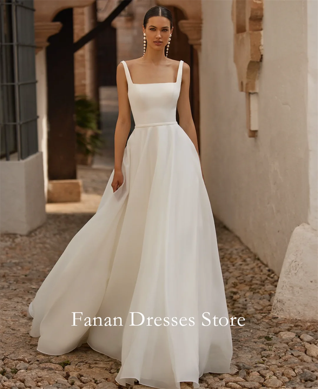 

Fanan свадебное платье без рукавов цвета слоновой кости на тонких бретельках, свадебное платье из органзы длиной до пола, Vestidos De Novia