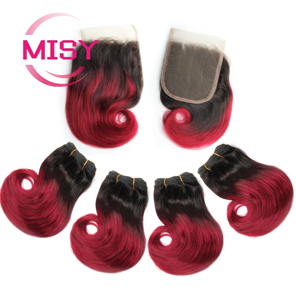 Tissage en lot brésilien Remy 100% naturel avec closure, extension de cheveux à double proximité pour femmes, 4 lots