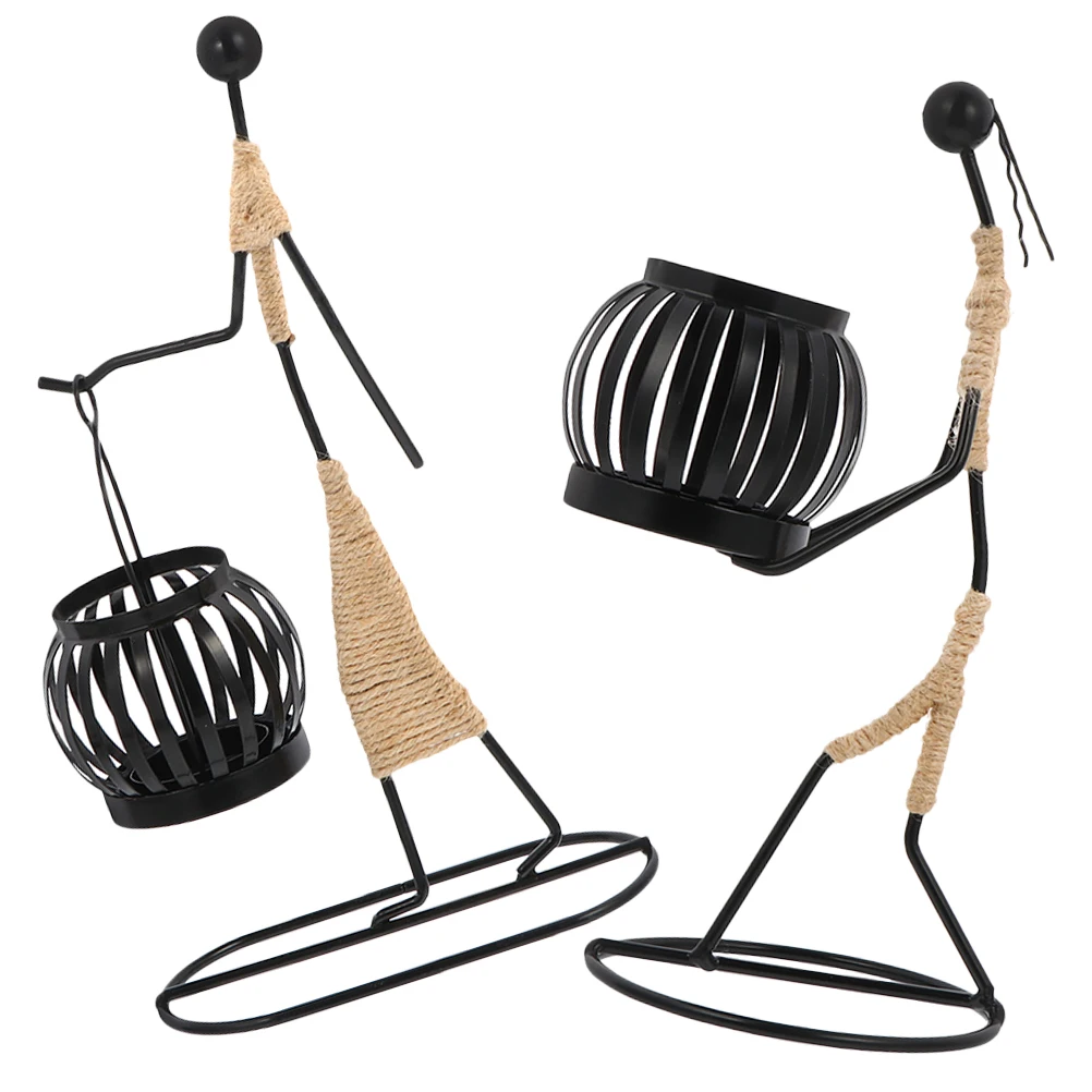 

2pcs Iron Holder Vintage -Shaped Hemp Rope Decorative Candlestick for Home Bedroom Living Room Tabletop Party