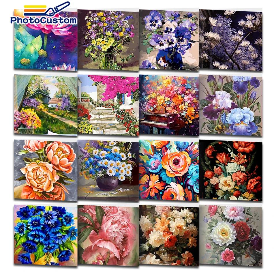 Photo custom 60x75cm Farbe nach Zahlen für Erwachsene Kits DIY handgemalte Ölgemälde Blumen Bild Farbe Home Decoration einzigartig g