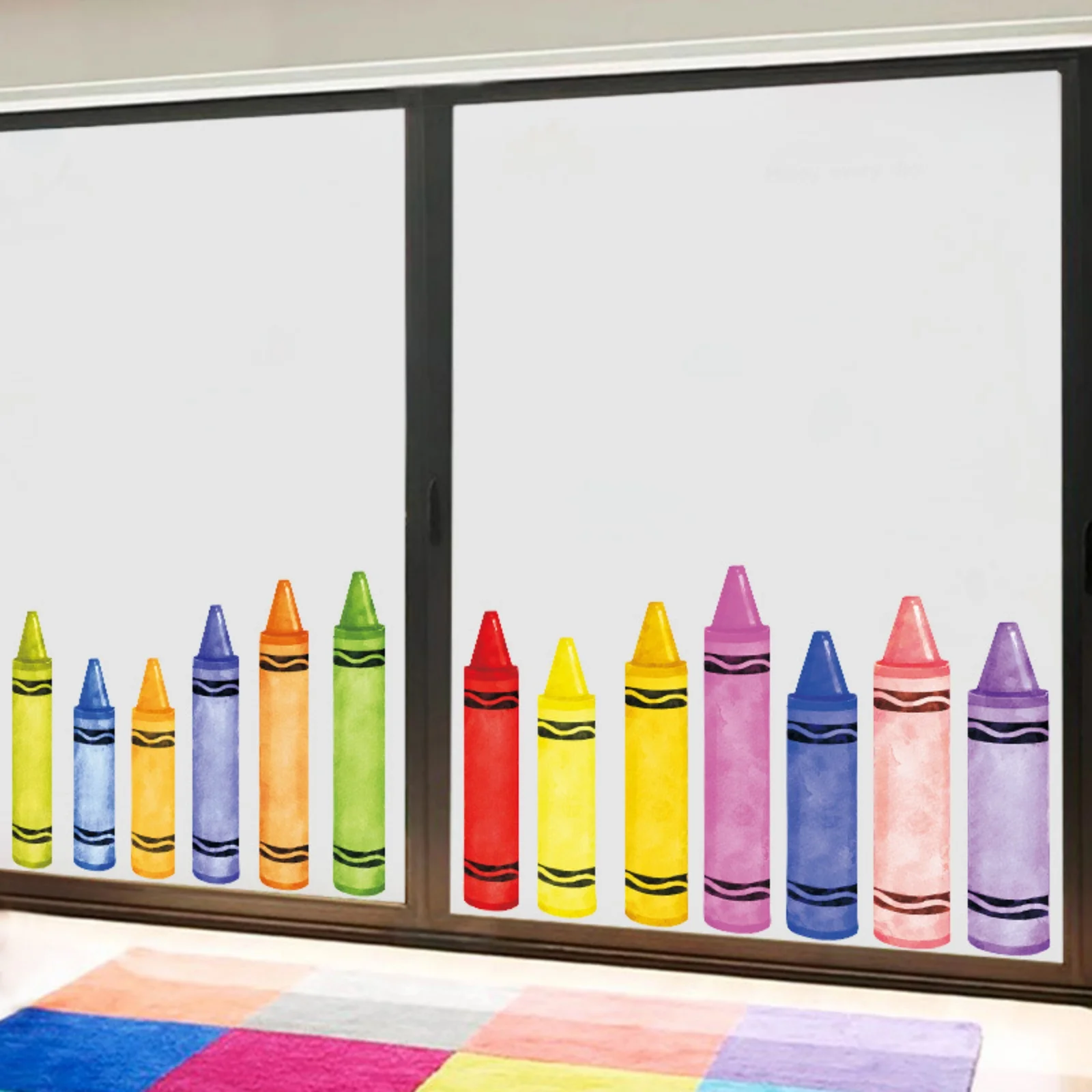 Back to School Door Wall Decals,9 Sheets Watercolor Crayon Stickers,Welcome Wall Sticker for First Day of School,Classroom Decor