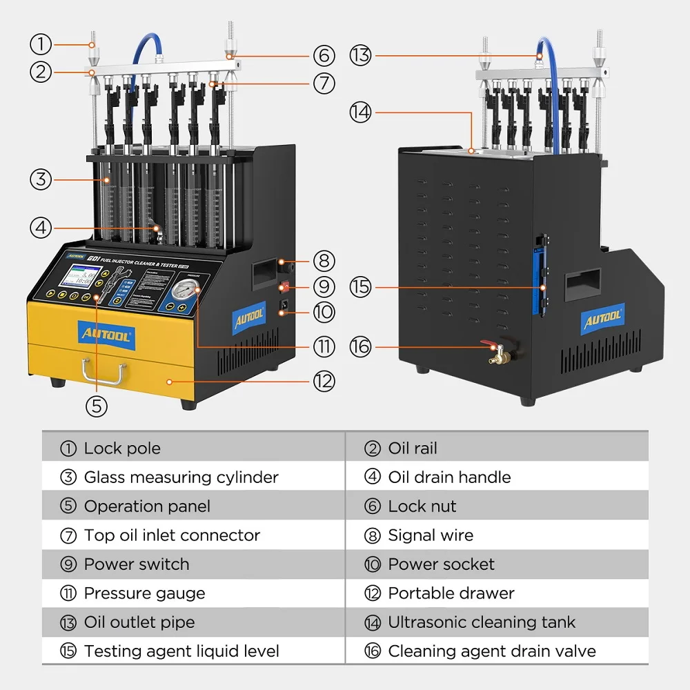 AUTOOL CT500 GDI Fuel Injector Cleaner Tester Wide Pulse 6 Cylinders Ultrasonic Cleaning Tester For Car Motorcycle GDI EFI FEI