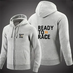 Ready to Race Logo Sweatshirt Men Funny Casual Wear Pocket Hoodies Casual Winter Fleece Zip Up Clothes Zipper Hoody