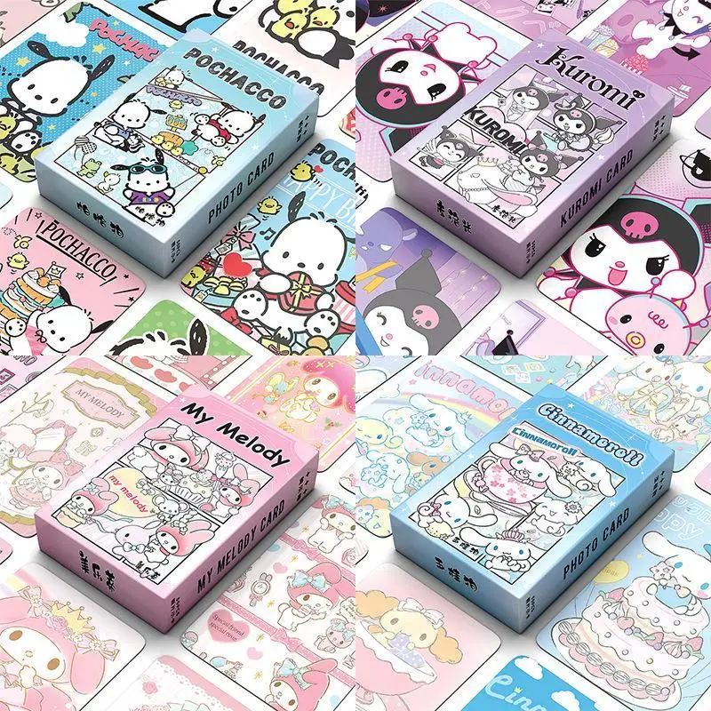 50 Pieces Per Box of Sanrio Small Cards Made of Laser Material Hellokitty Kuromi Melody Cinnamoroll Kids Collectible Small Cards